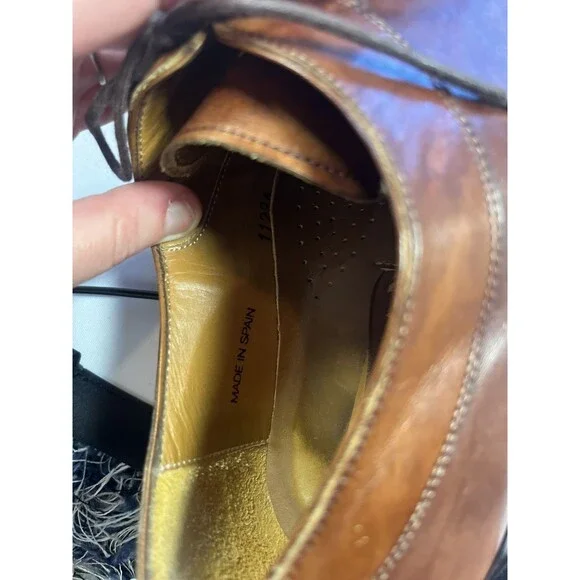 MEZLAN MENS SOLID COGNAC BROWN LACE-UP OXFORD TOE LEATHER DRESS SHOES-9.5 M - Picture 4 of 16